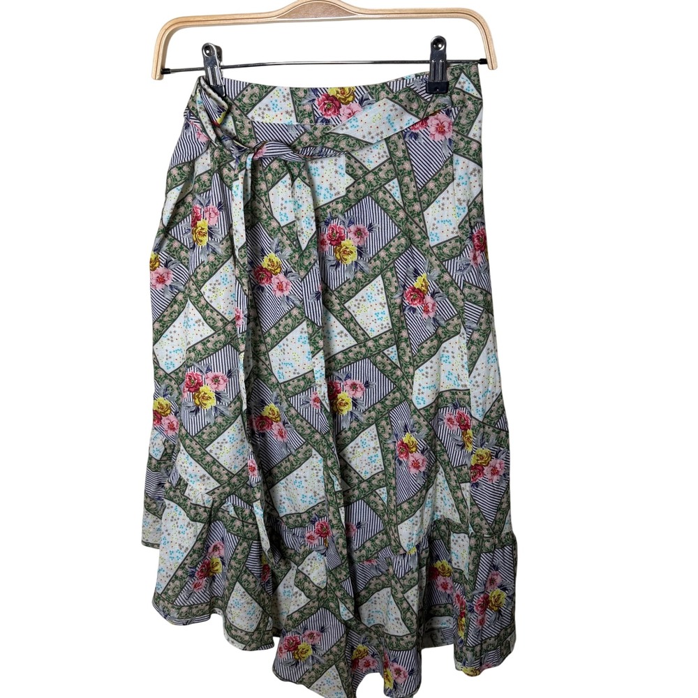 Playa Lucila Womens Floral Patchwork Button Front Cotton Midi Skirt Multi S - Picture 2 of 7